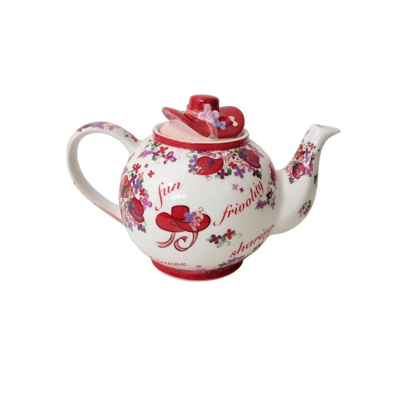 Red Hat Society Pink Chintz Teapot, Sugar and Creamer Set Cardew Designs - Picture 4 of 12